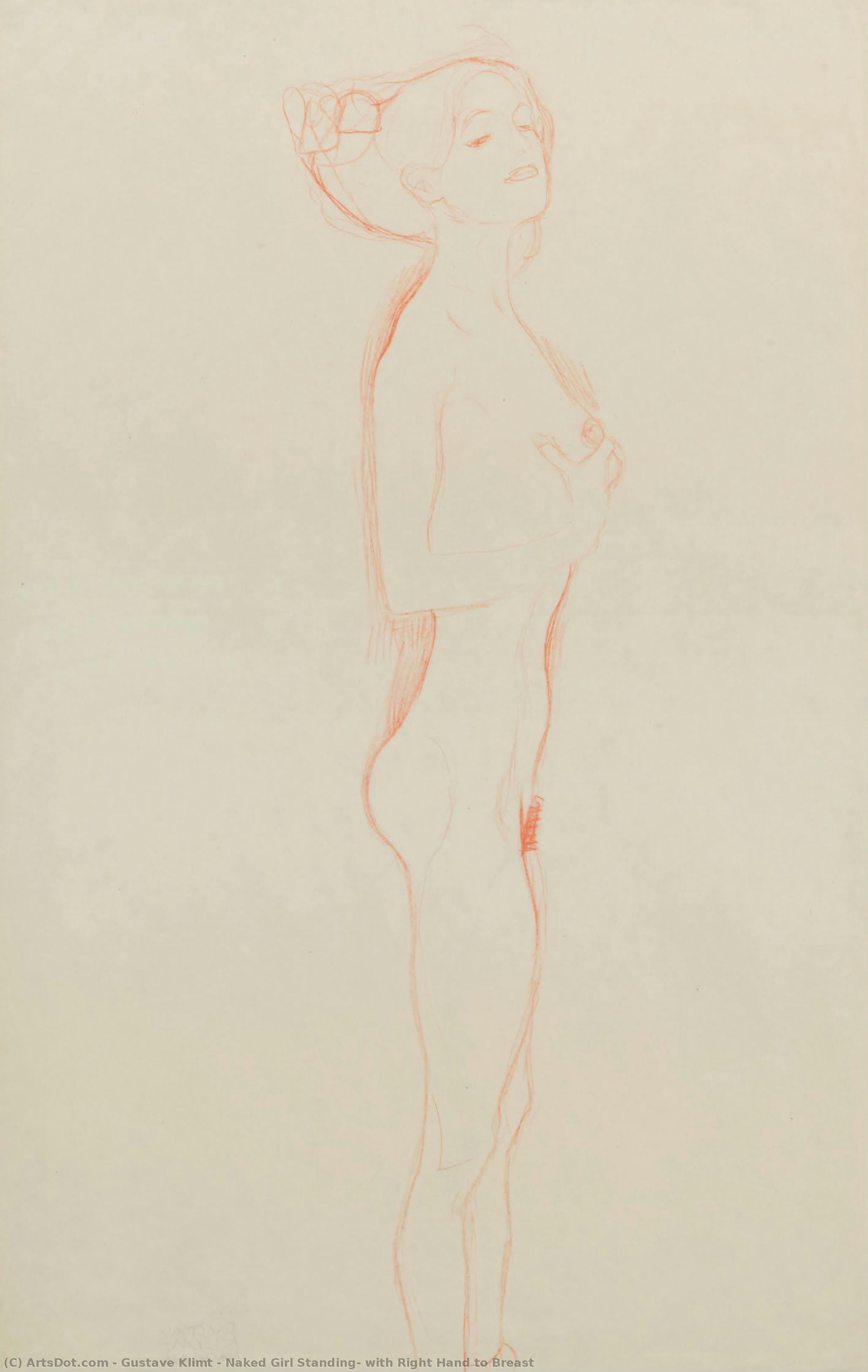 Naked Girl Standing, With Right Hand To Breast — Gustav Klimt