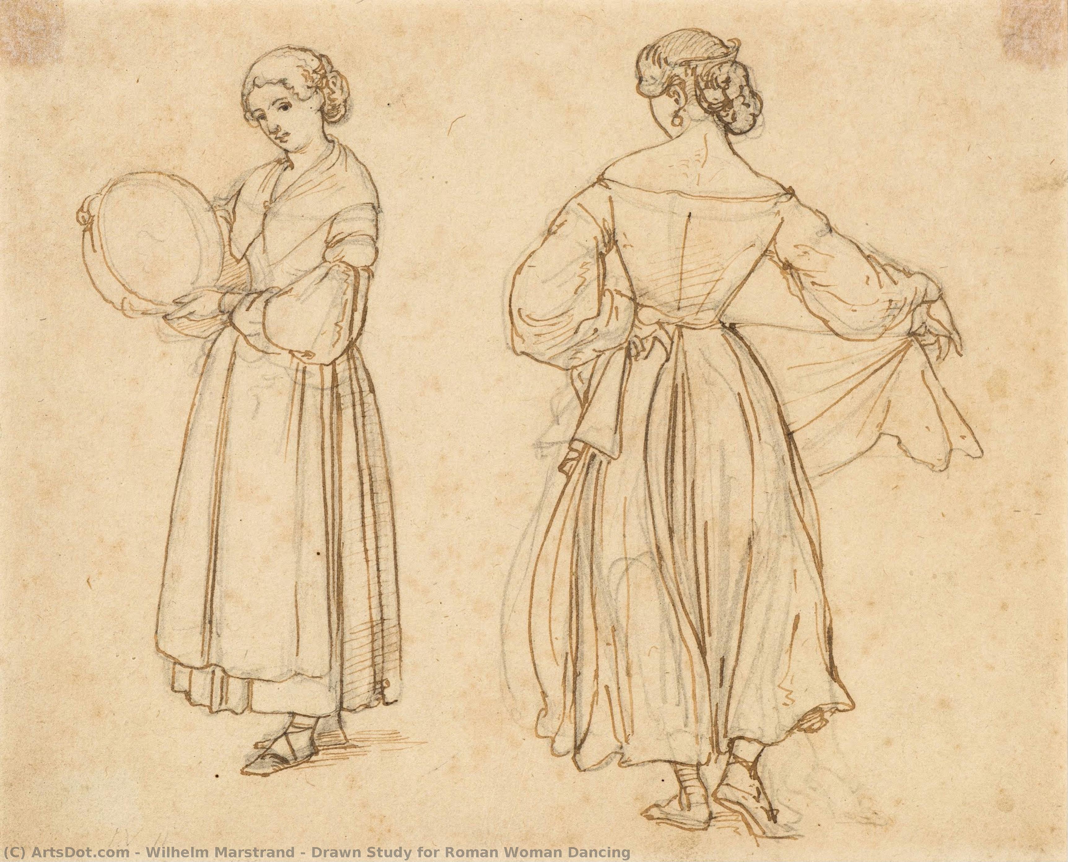 Drawn Study For Roman Woman Dancing — Wilhelm Marstrand