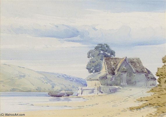 A Cottage By A Lake With Hills Beyond — John Callow