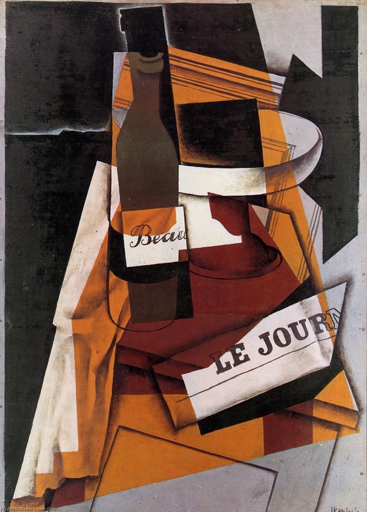 Bottle, Newspaper And Fruit Bowl — Juan Gris