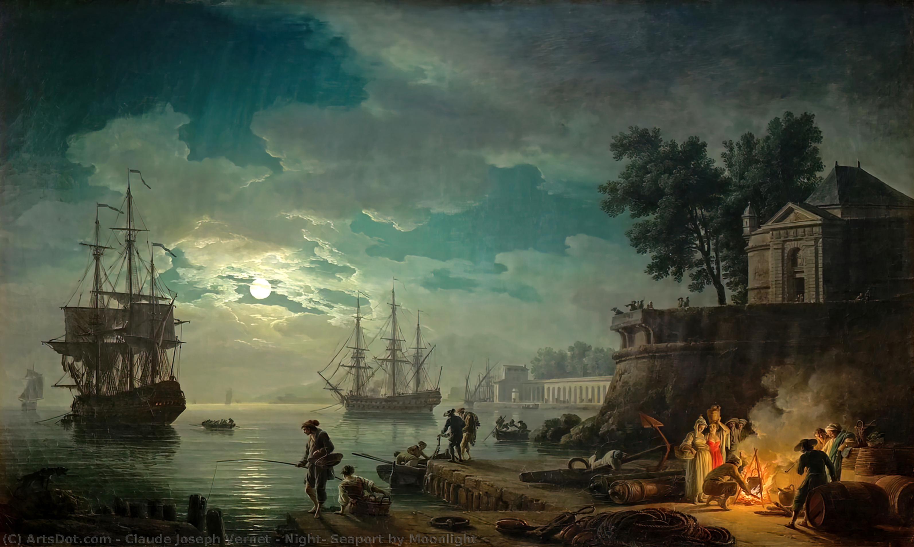 Night: Seaport By Moonlight — Claude-joseph Vernet