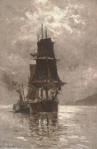 A Three-master Under Escort At Dusk — Charles Edward Dixon