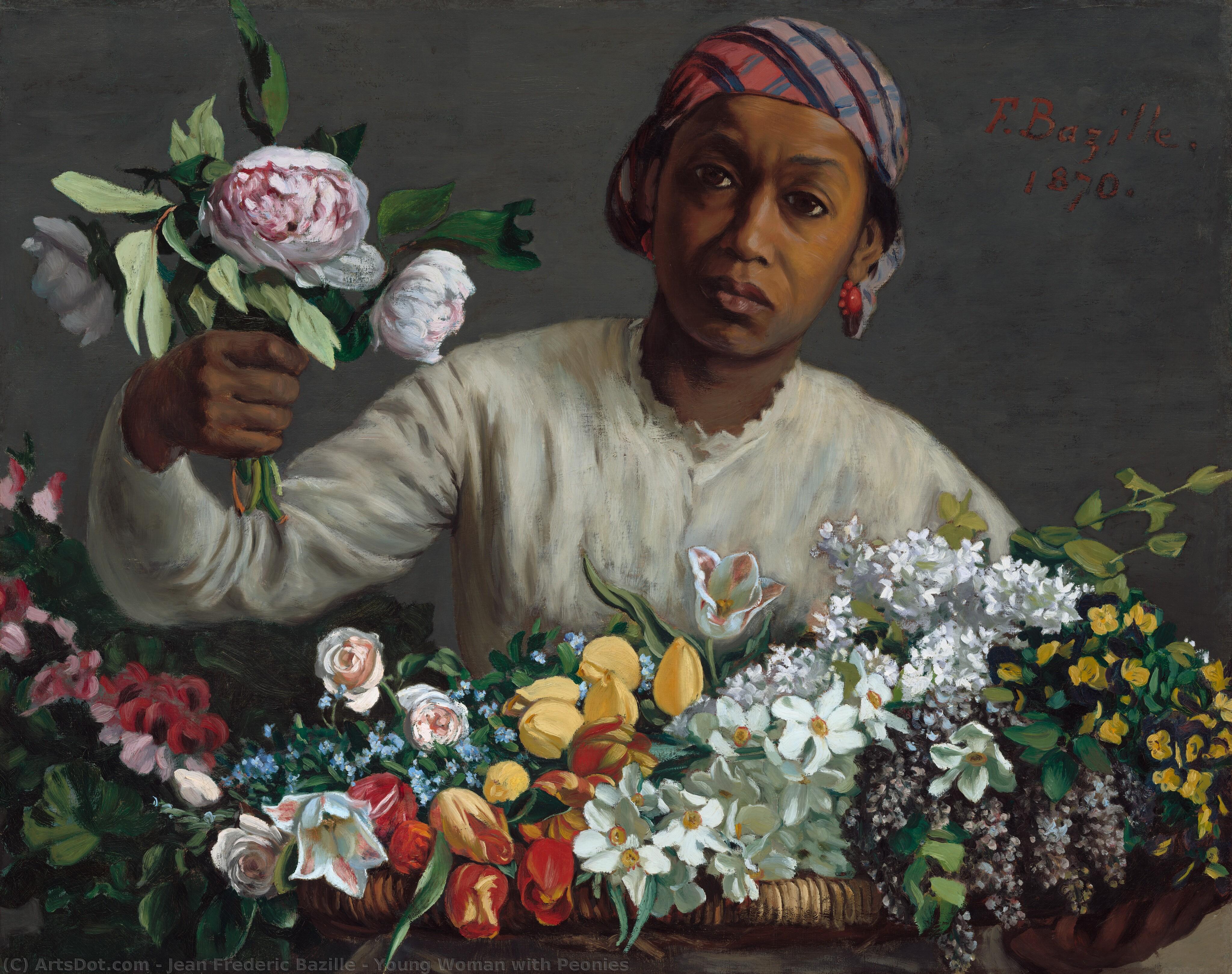 Young Woman With Peonies — Frédéric Bazille