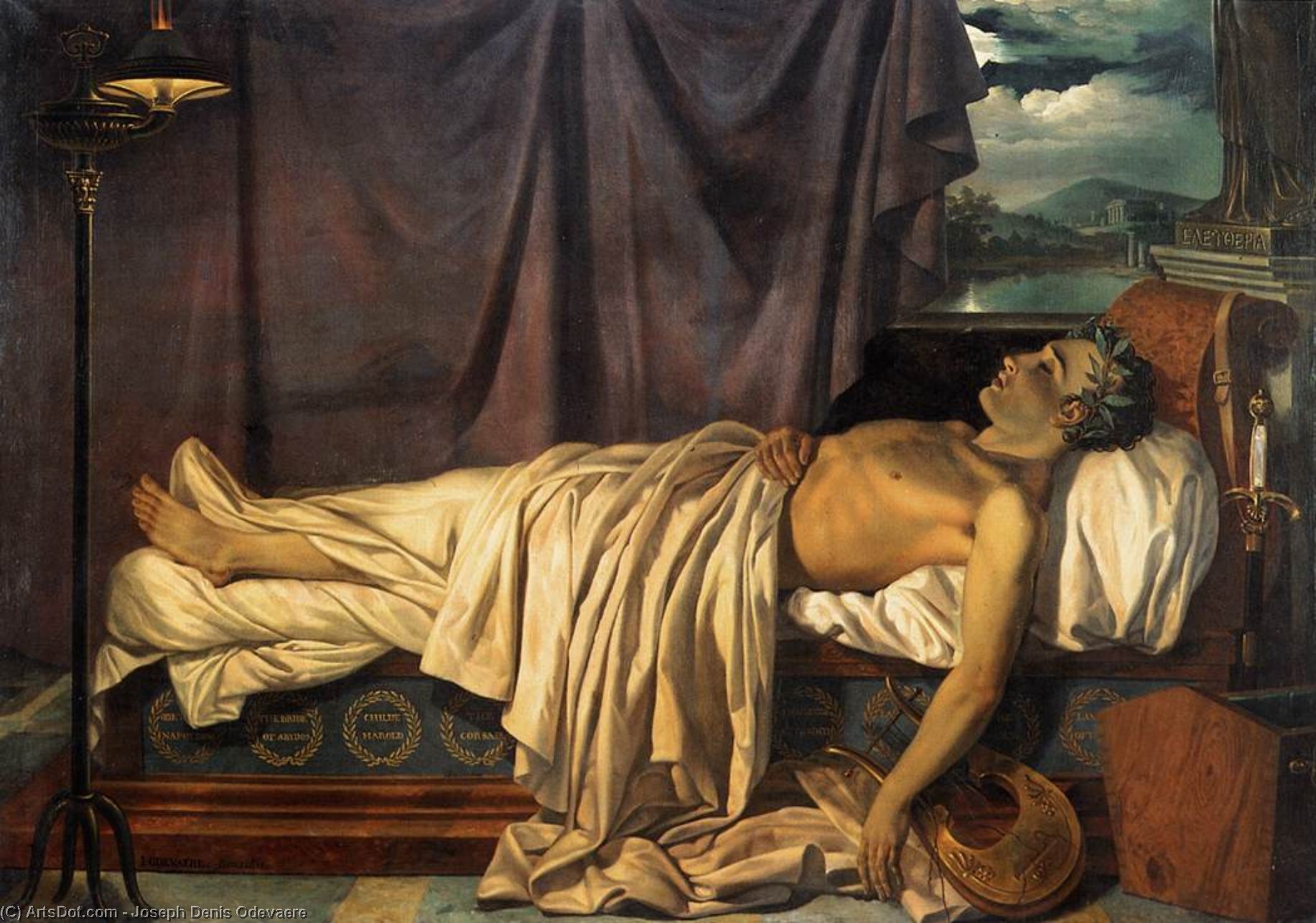 Lord Byron On His Death-bed — Joseph Denis Odevaere