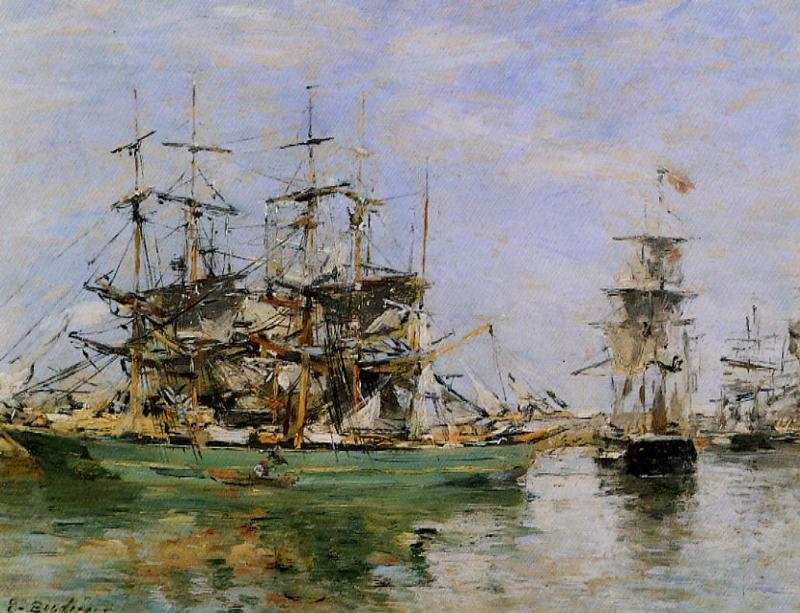 A Three Masted Ship In Port — Eugène Louis Boudin