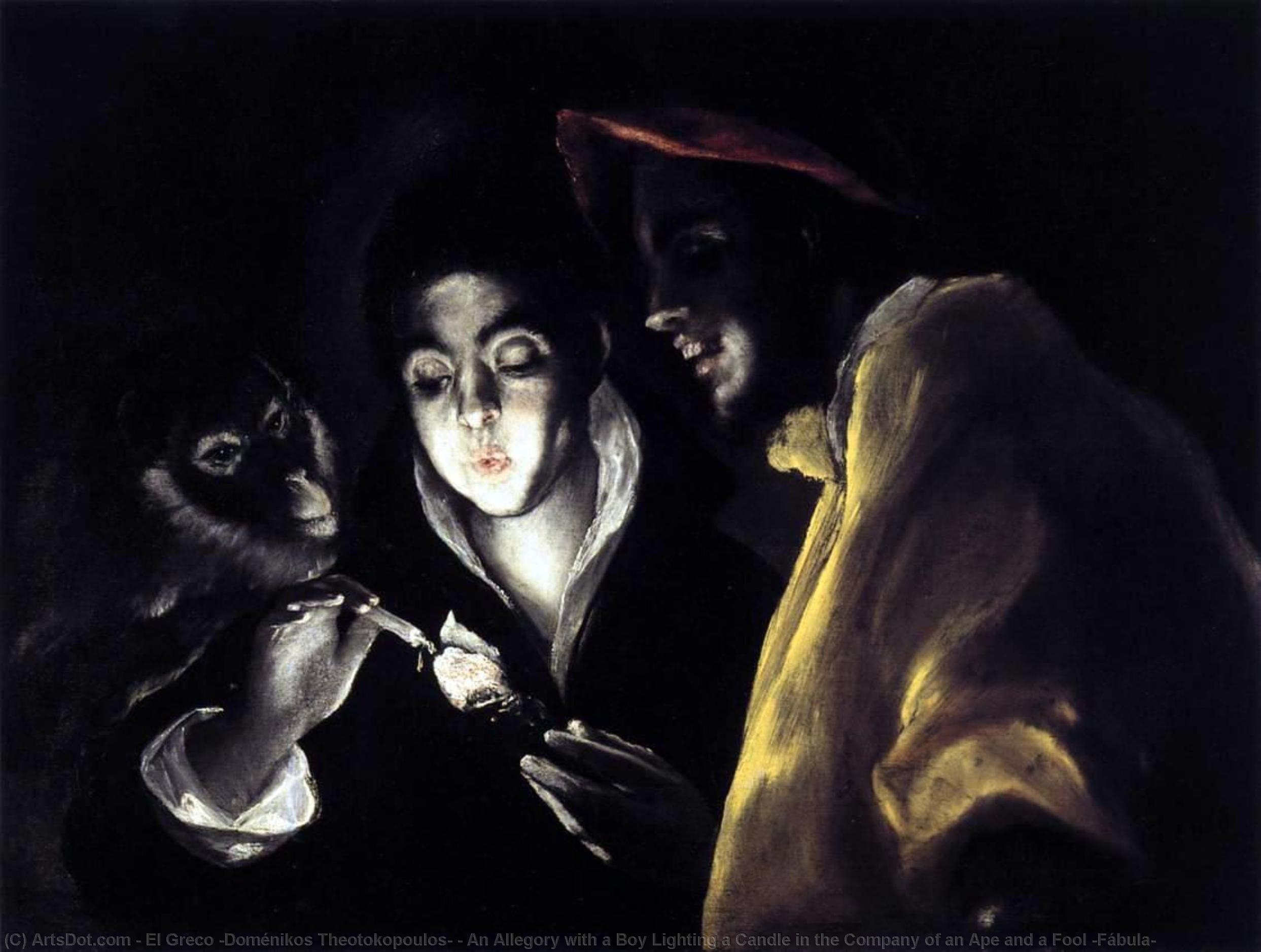 An Allegory With A Boy Lighting A Candle In The Company Of An Ape And A Fool (fábula) — El Greco