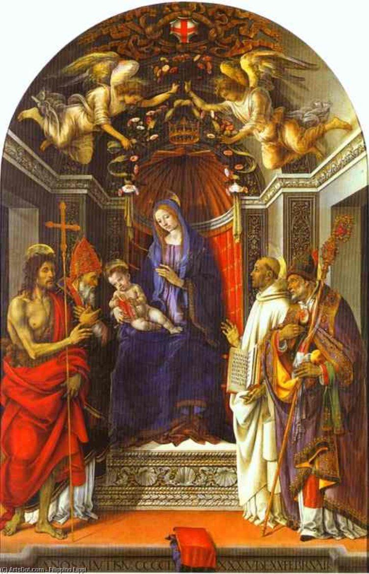 Madonna And Child Enthroned With St John The Baptist, St Victor, St Bernard And St Zenobius — Filippino Lippi