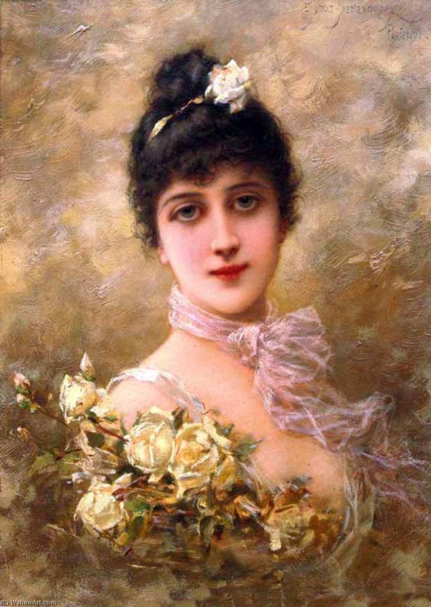 Elegant Lady With Yellow Roses — Emile Eisman Semenovsky