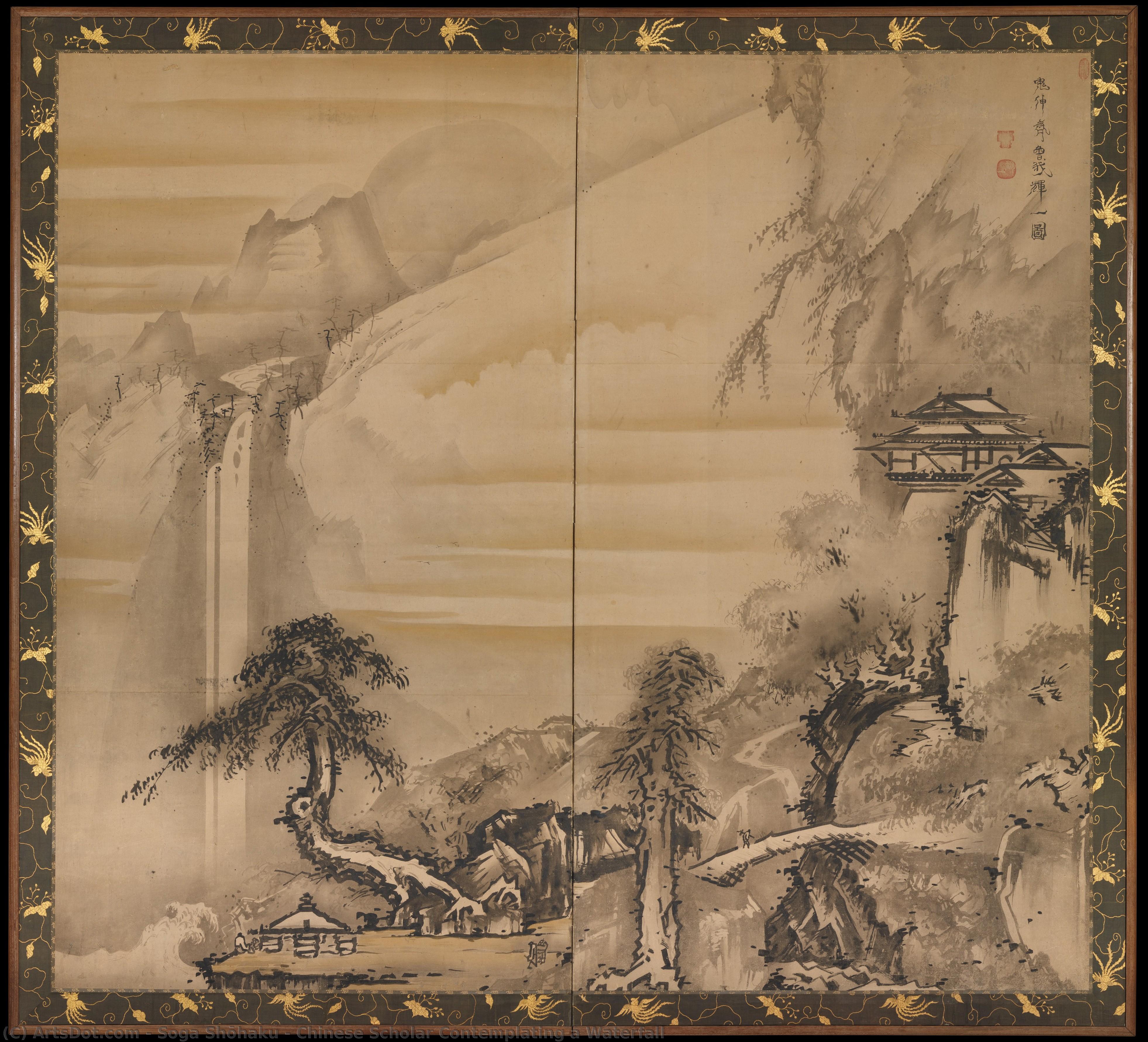 Chinese Scholar Contemplating A Waterfall — Soga Shohaku