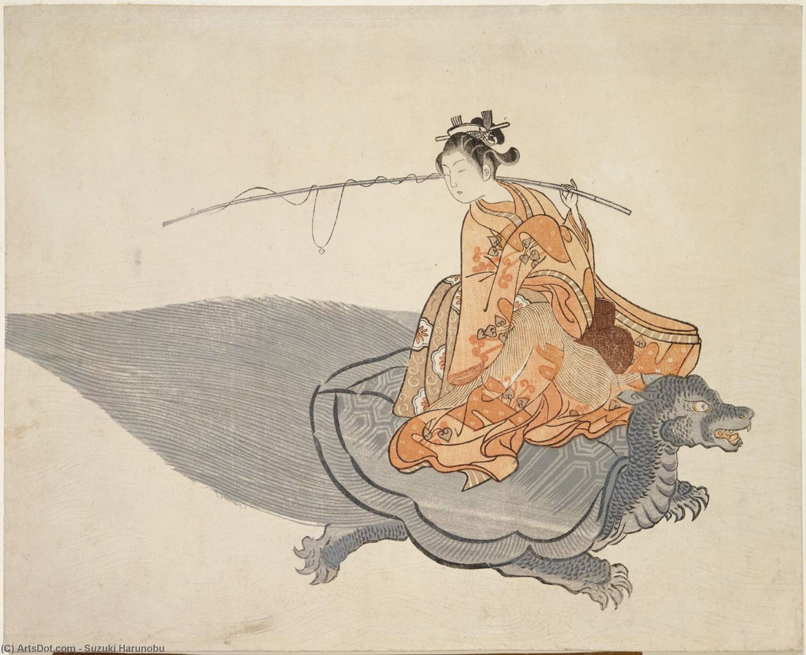Young Woman Riding A Turtle — Suzuki Harunobu