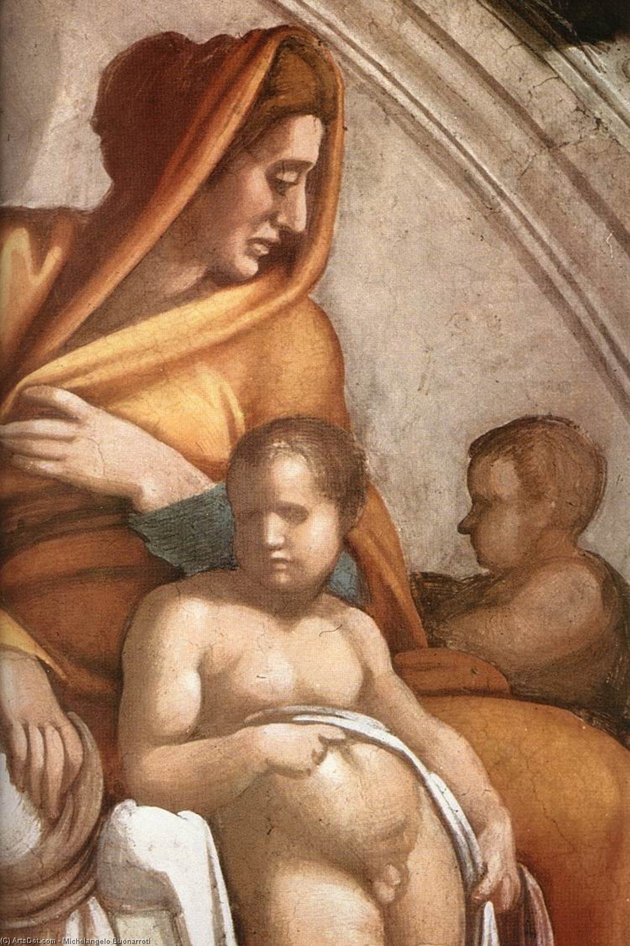 Uzziah - Jotham - Ahaz (detail) — Michelangelo Buonarroti