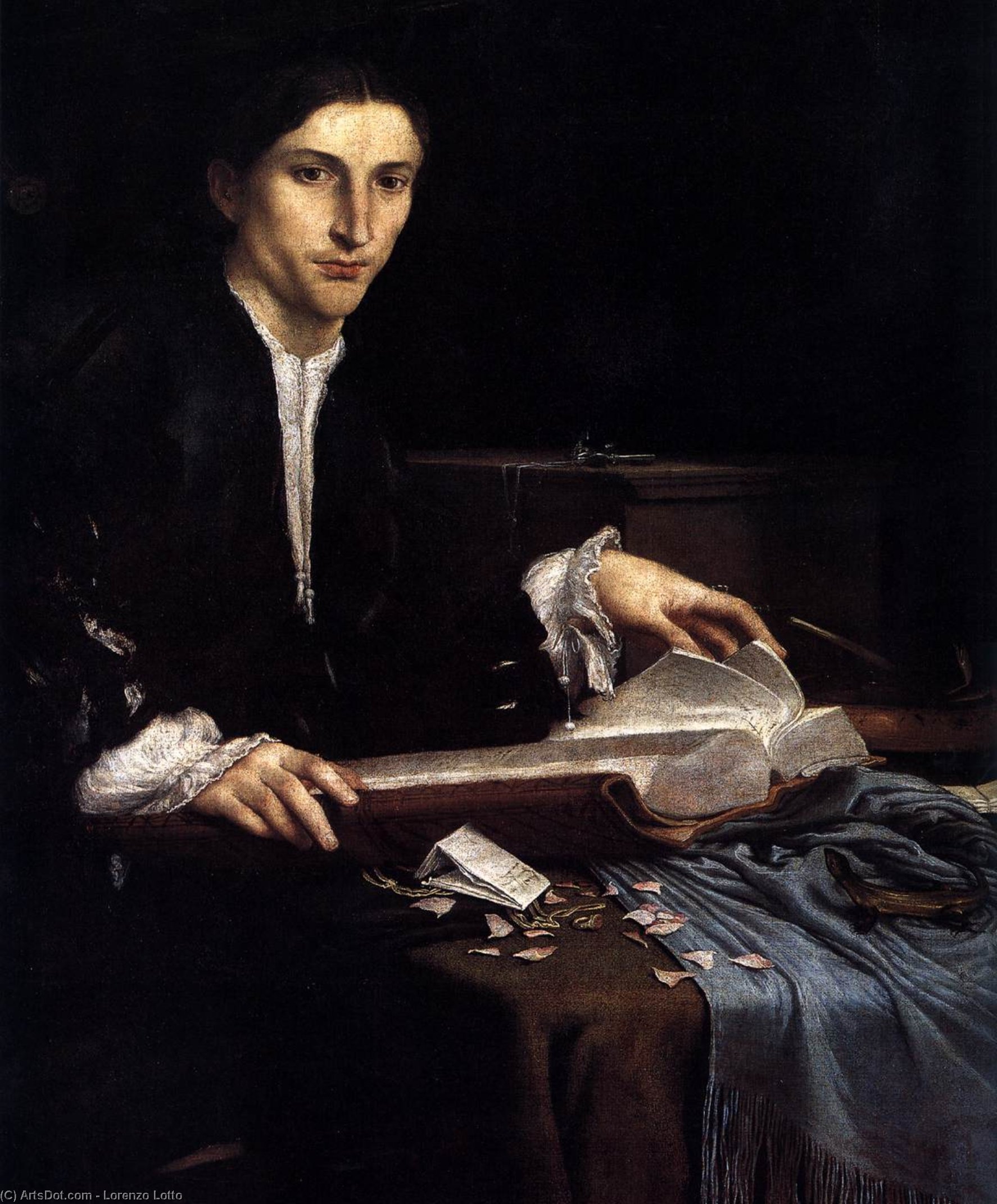 Portrait Of A Gentleman In His Study (detail) — Lorenzo Lotto