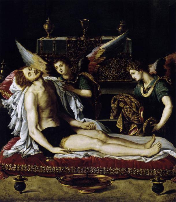 The Body Of Christ With Two Angels — Alessandro Allori