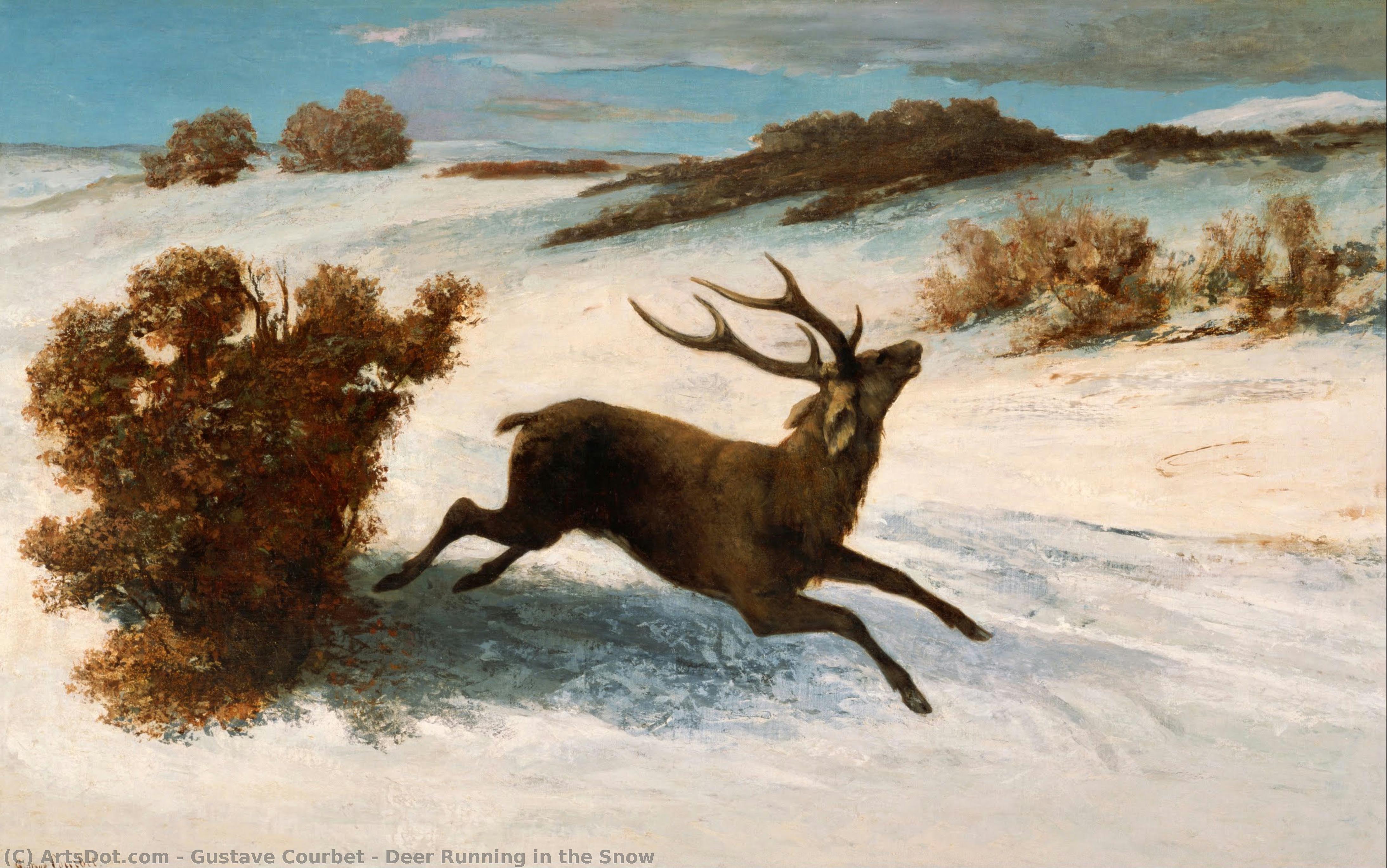Deer Running In The Snow — Gustave Courbet