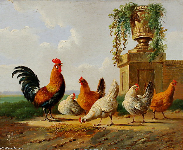 Chickens And Park Vase — Albertus Verhoesen