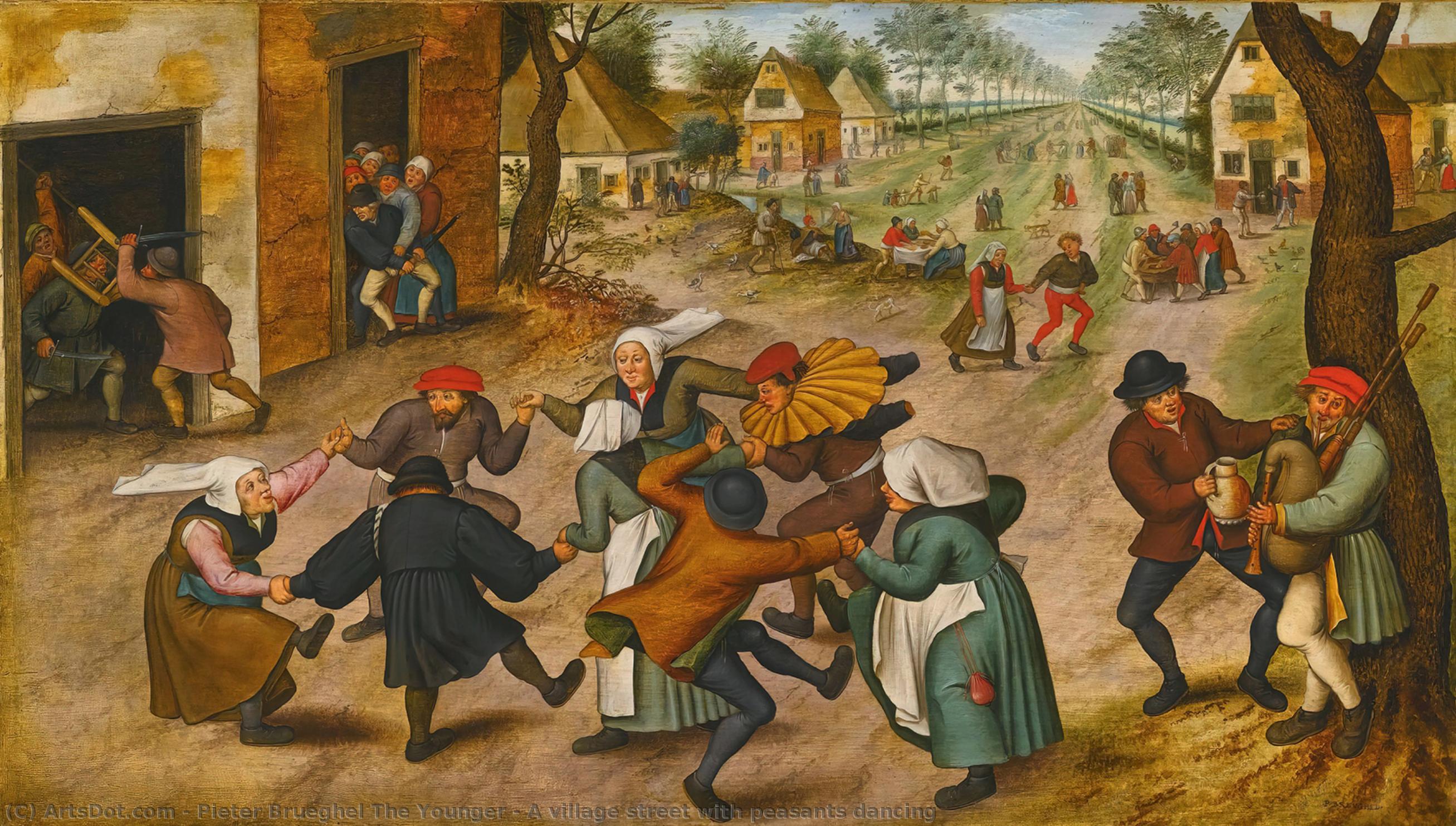 A Village Street With Peasants Dancing — Pieter Brueghel The Younger