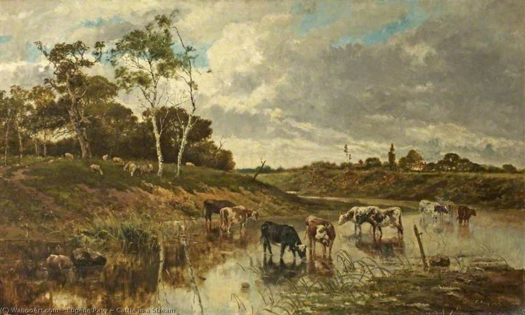 Cattle In A Stream — Eugène Pavy