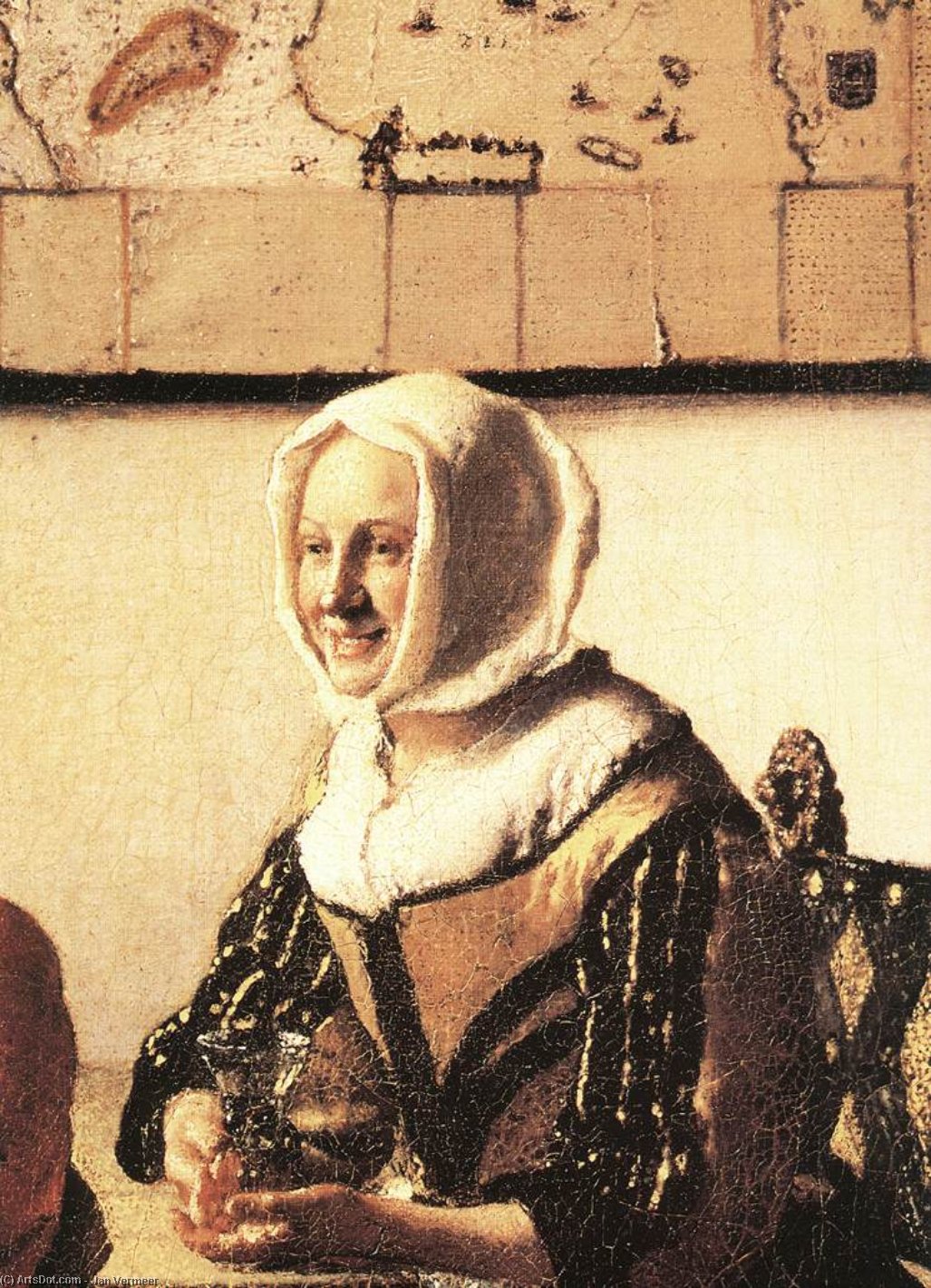 Officer With A Laughing Girl (detail) — Johannes Vermeer