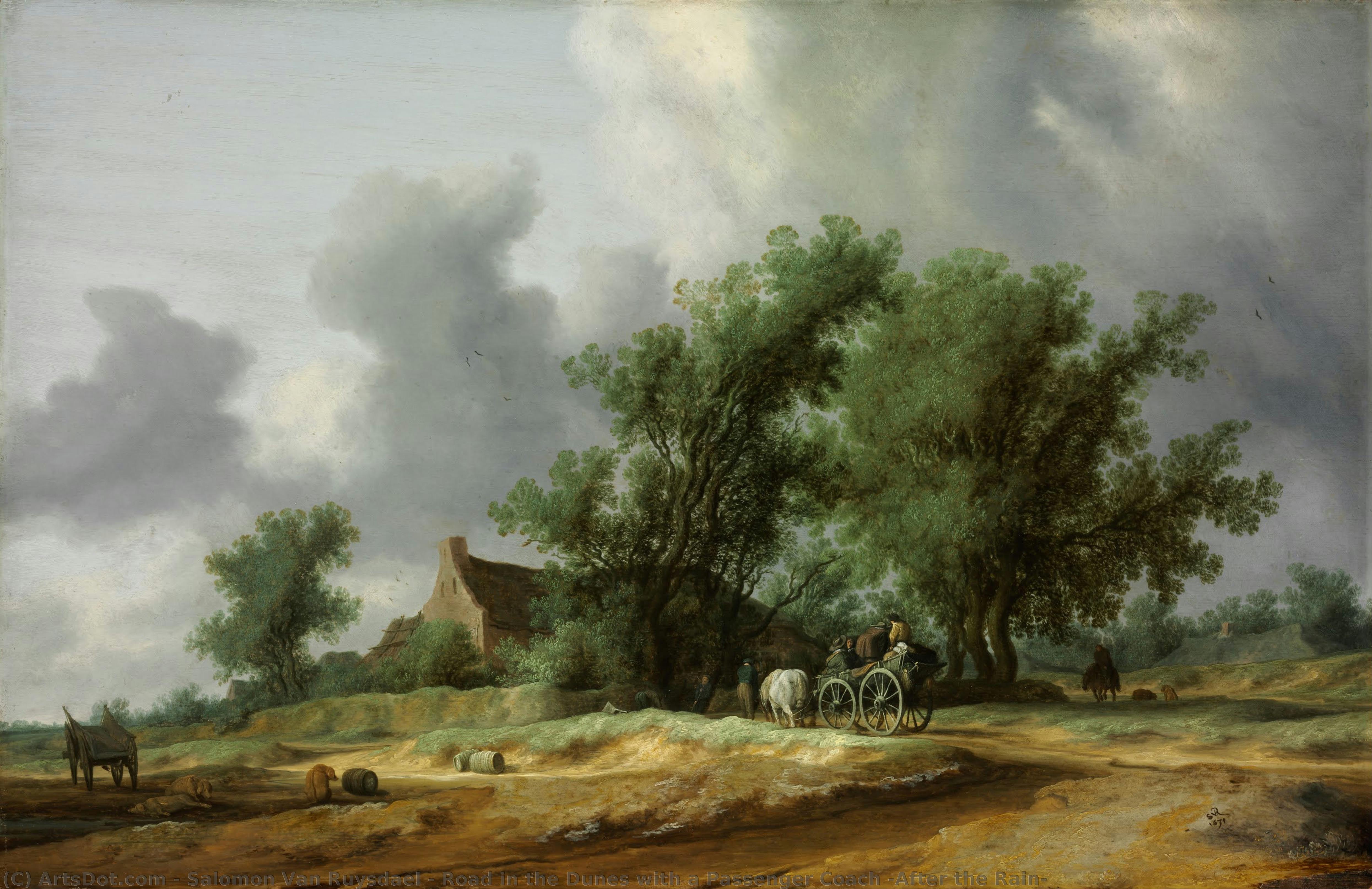 Road In The Dunes With A Passenger Coach (after The Rain) — Salomon Van Ruysdael