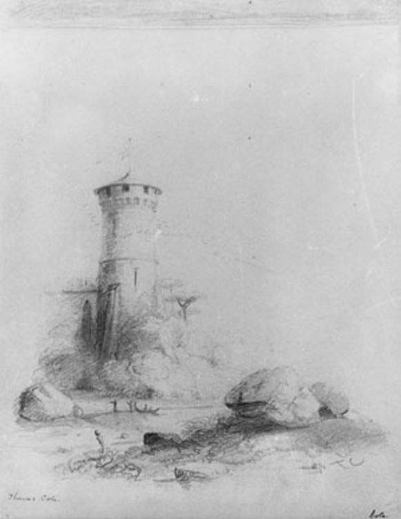 Landscape With Tower (from Mcguire Scrapbook) — Thomas Cole