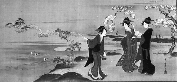 Three Beauties Viewing Cherry Blossoms — Chobunsai Eishi