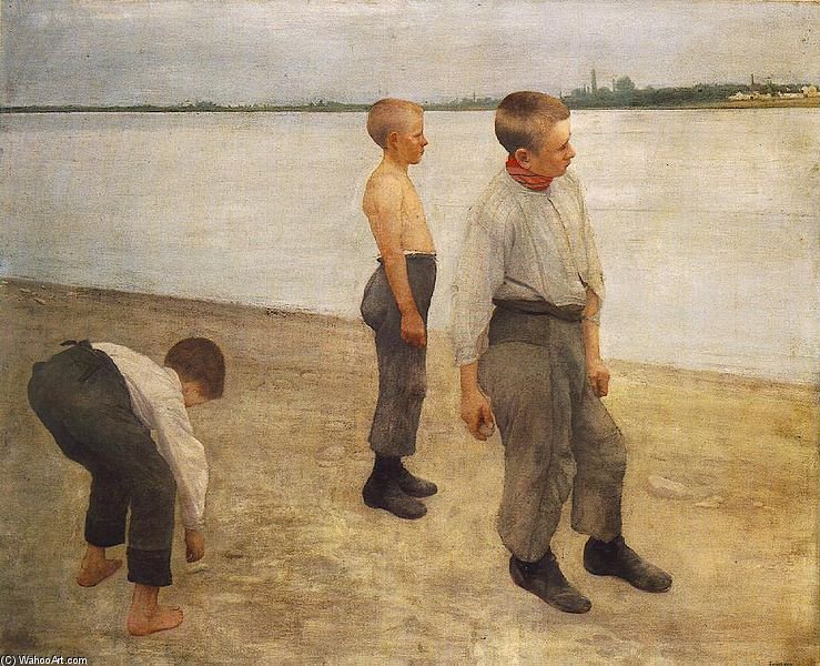 Oys Throwing Pebbles Into The River — Károly Ferenczy