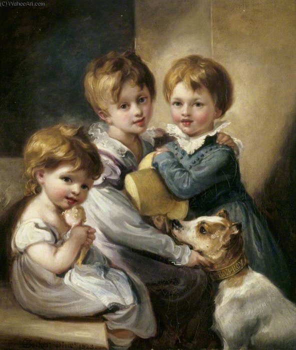 Mary Elizabeth Elton, Jane Octavia Elton, And Arthur Hallam Elton, With Their Dog 'rob Roy' — Thomas Barker
