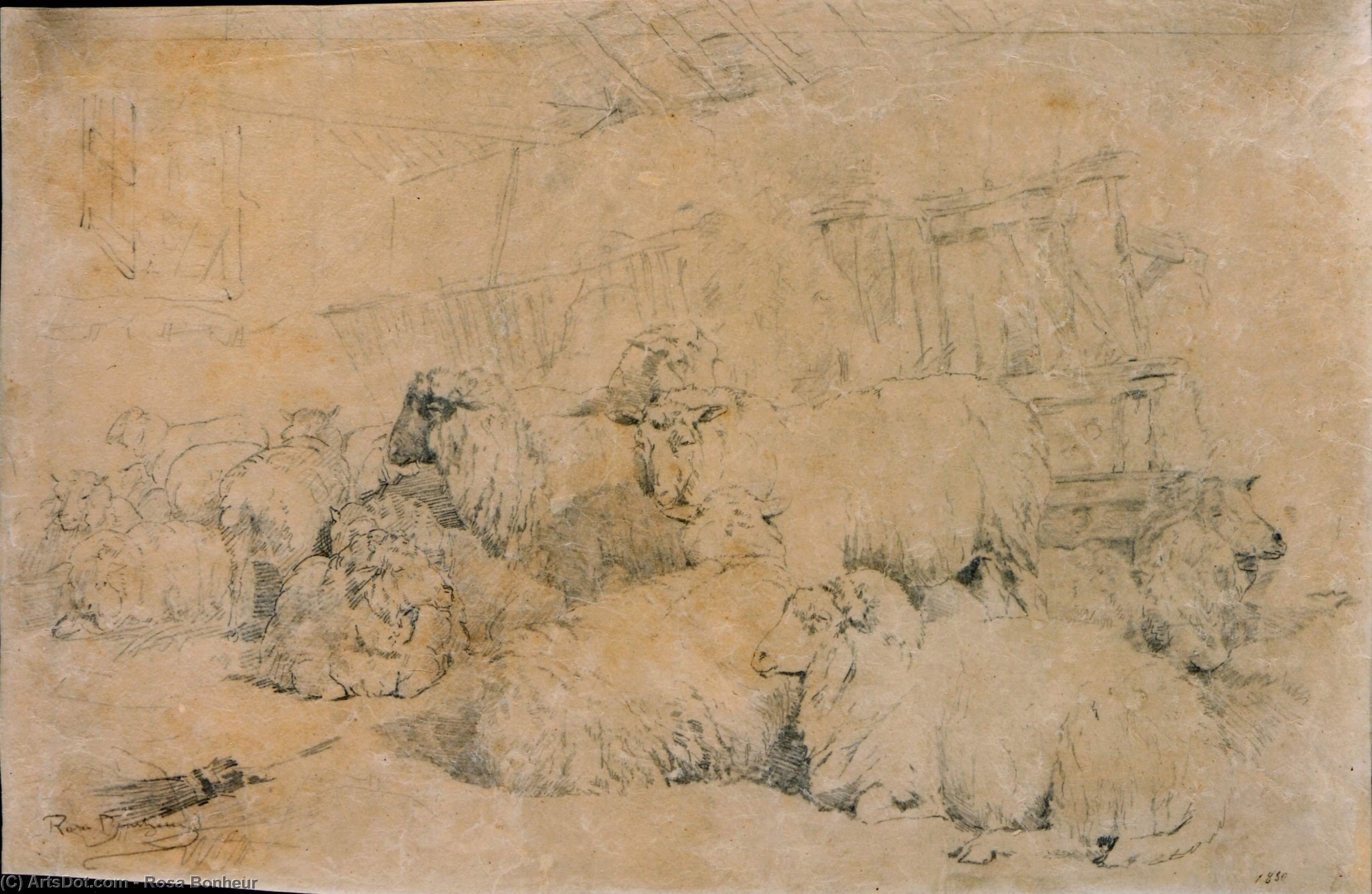 Flock Of Sheep In Stable — Rosa Bonheur