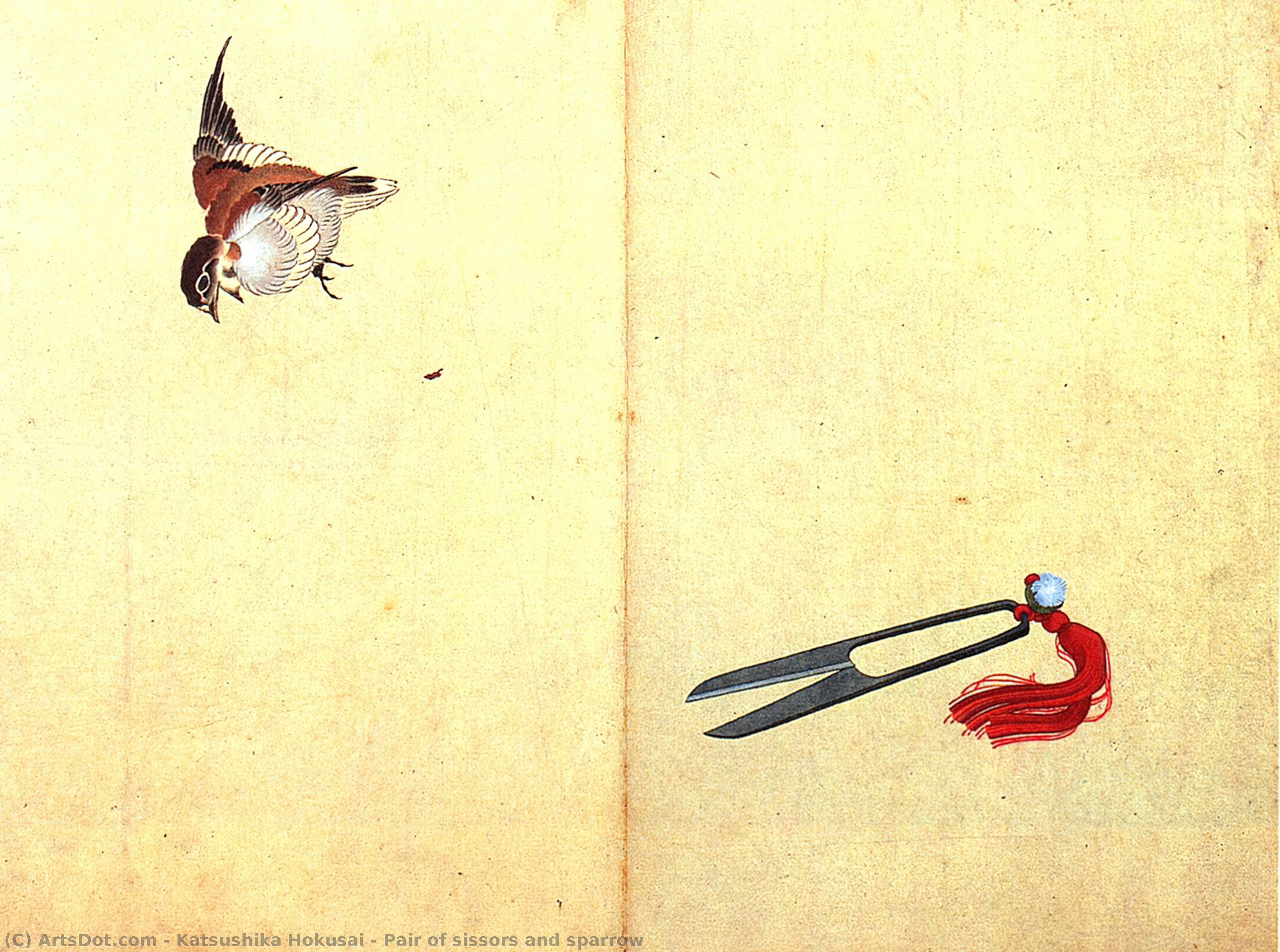 Pair Of Sissors And Sparrow — Katsushika Hokusai