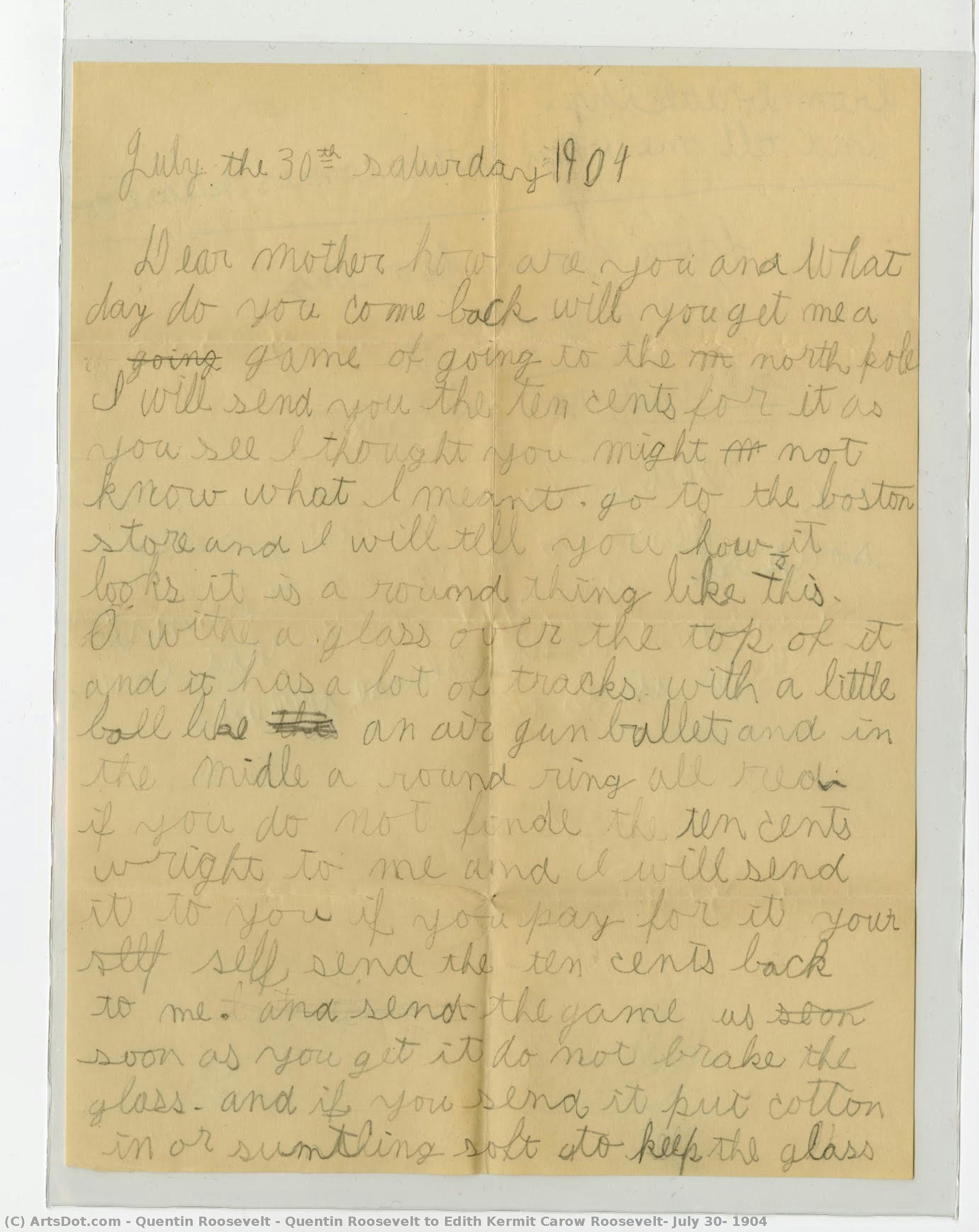 Quentin Roosevelt To Edith Kermit Carow Roosevelt, July 30, 1904 — Quentin Roosevelt