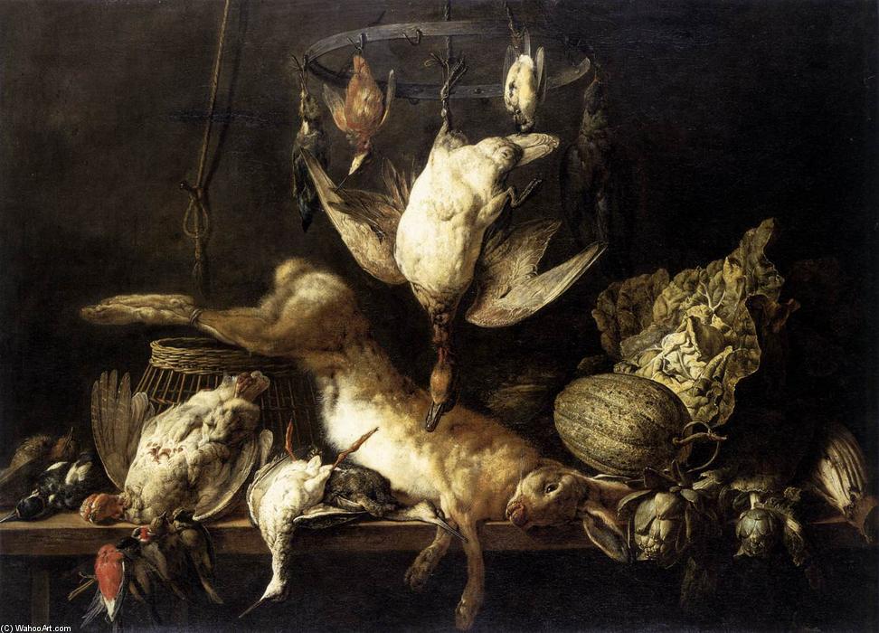 Still-life With Hare And Birds On A Ring — Adriaen Van Utrecht