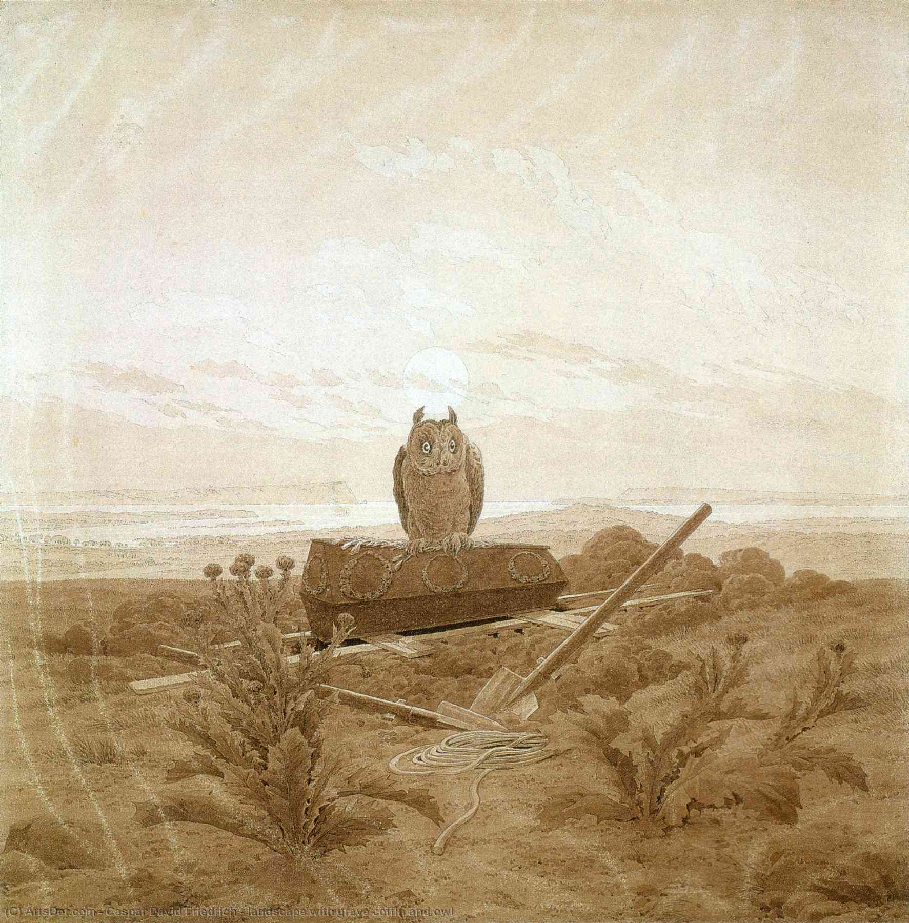 Landscape With Grave Coffin And Owl — Caspar David Friedrich