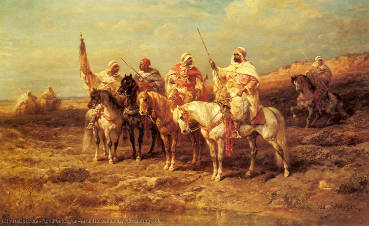 Arab Horsemen By A Watering Hole — Adolf Schreyer