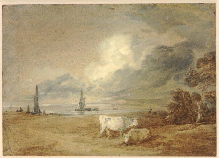 Coastal Scene With Shipping, Figures And Cows — Thomas Gainsborough
