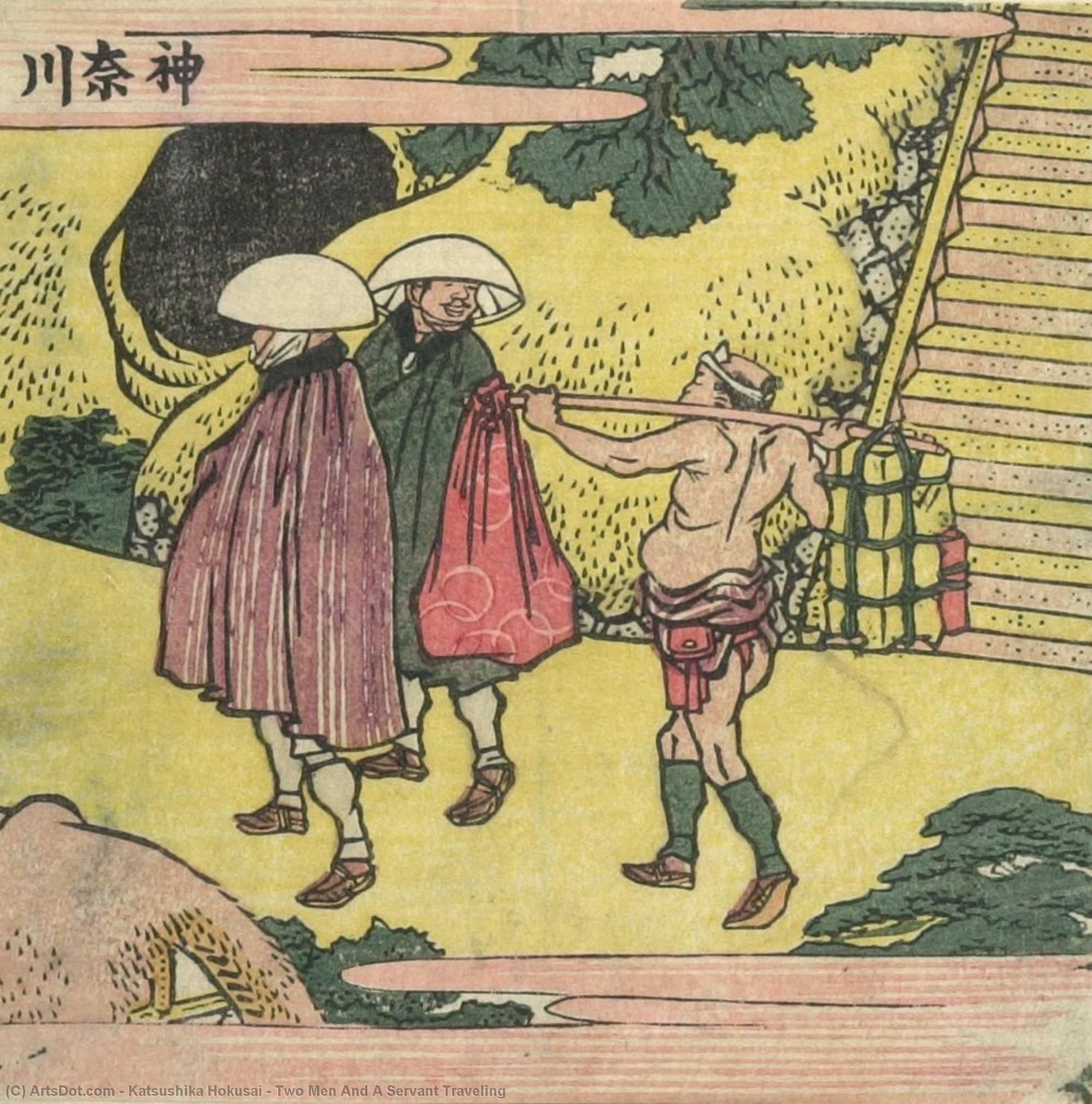 Two Men And A Servant Traveling — Katsushika Hokusai