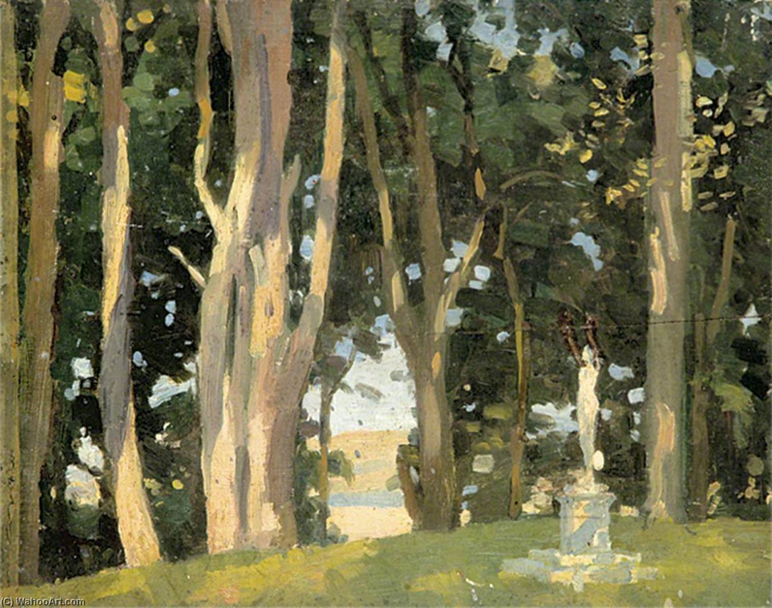 Wooded Scene With A Statue — Gunning King