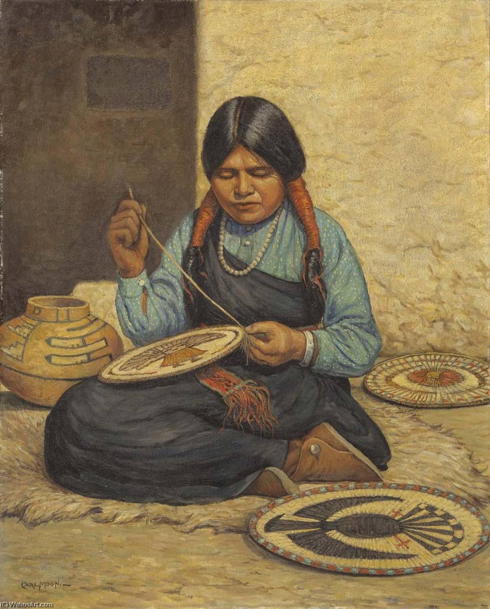 Hopi Woman Weaving Plaques — Carl Moon