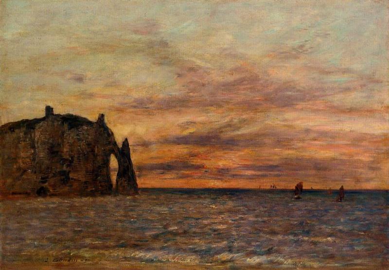 Etretat: The Falaise D'aval At Sunset — Eugène Louis Boudin