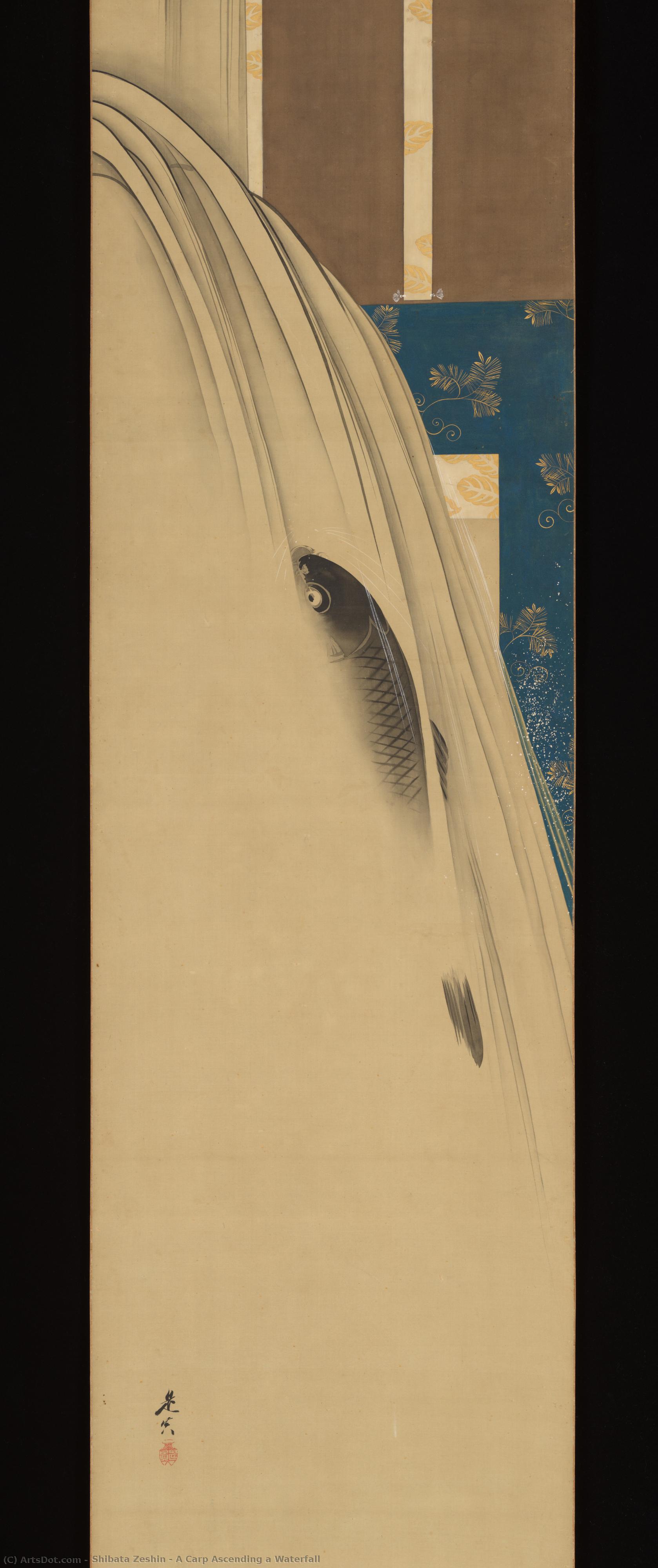 A Carp Ascending A Waterfall — Shibata Zeshin