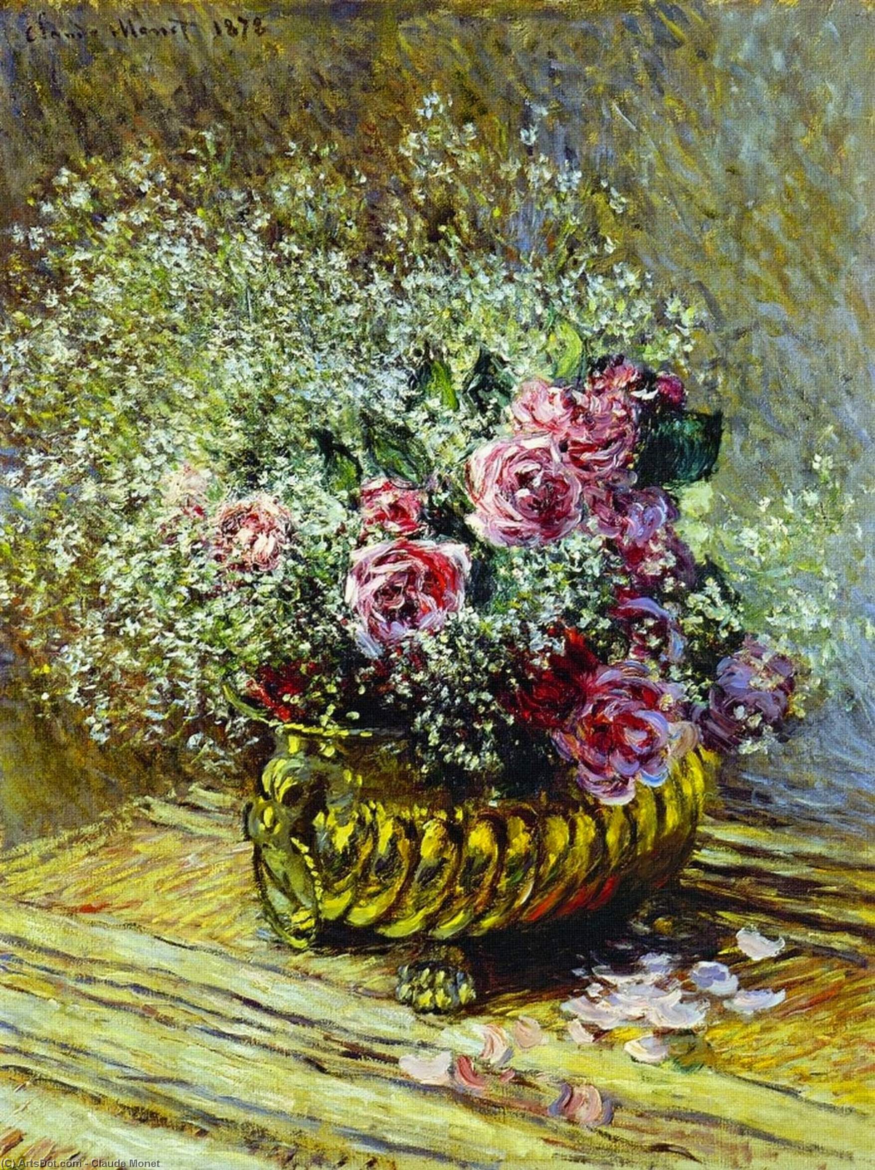 Flowers In A Pot (also Known As Roses And Baby's Breath) — Claude Monet
