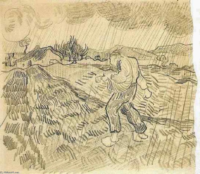 Enclosed Field With A Sower In The Rain — Vincent Willem Van Gogh