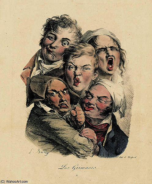 Les Grimaces. Crayon Lithograph With Contemporary Flavor — Francois Seraphin Delpech
