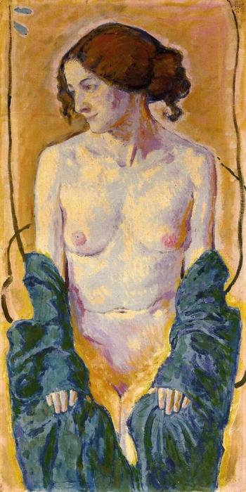 Female Nude With Blue Shawl — Koloman Moser