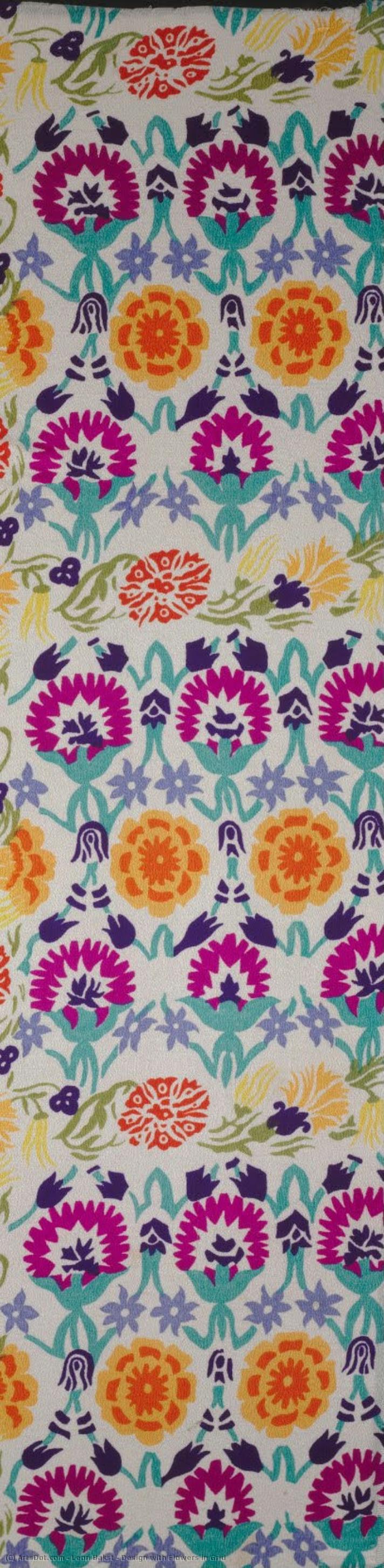 Design With Flowers In Grid — Léon Bakst