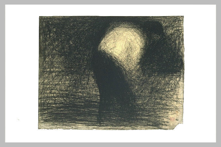 At Work The Land: Man's Face In Profile, Leaning Forward — Georges Seurat