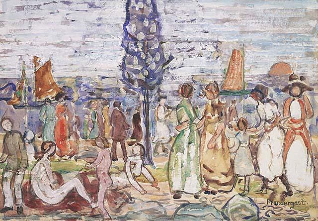 Beach With Blue Tree — Maurice Brazil Prendergast