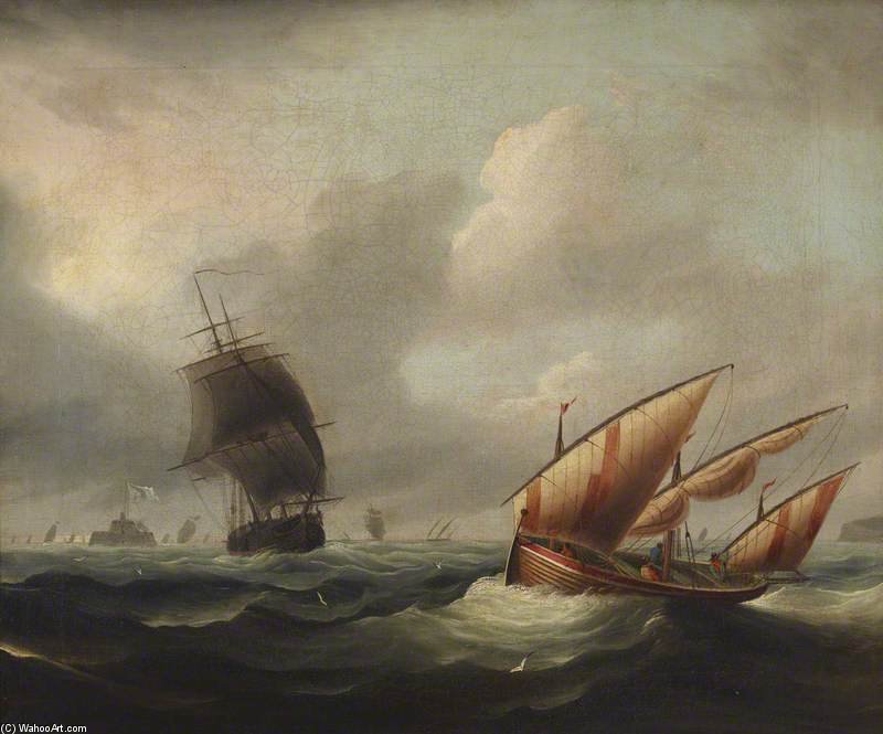 Seascape With A View Of Fort Stuart — Thomas Luny