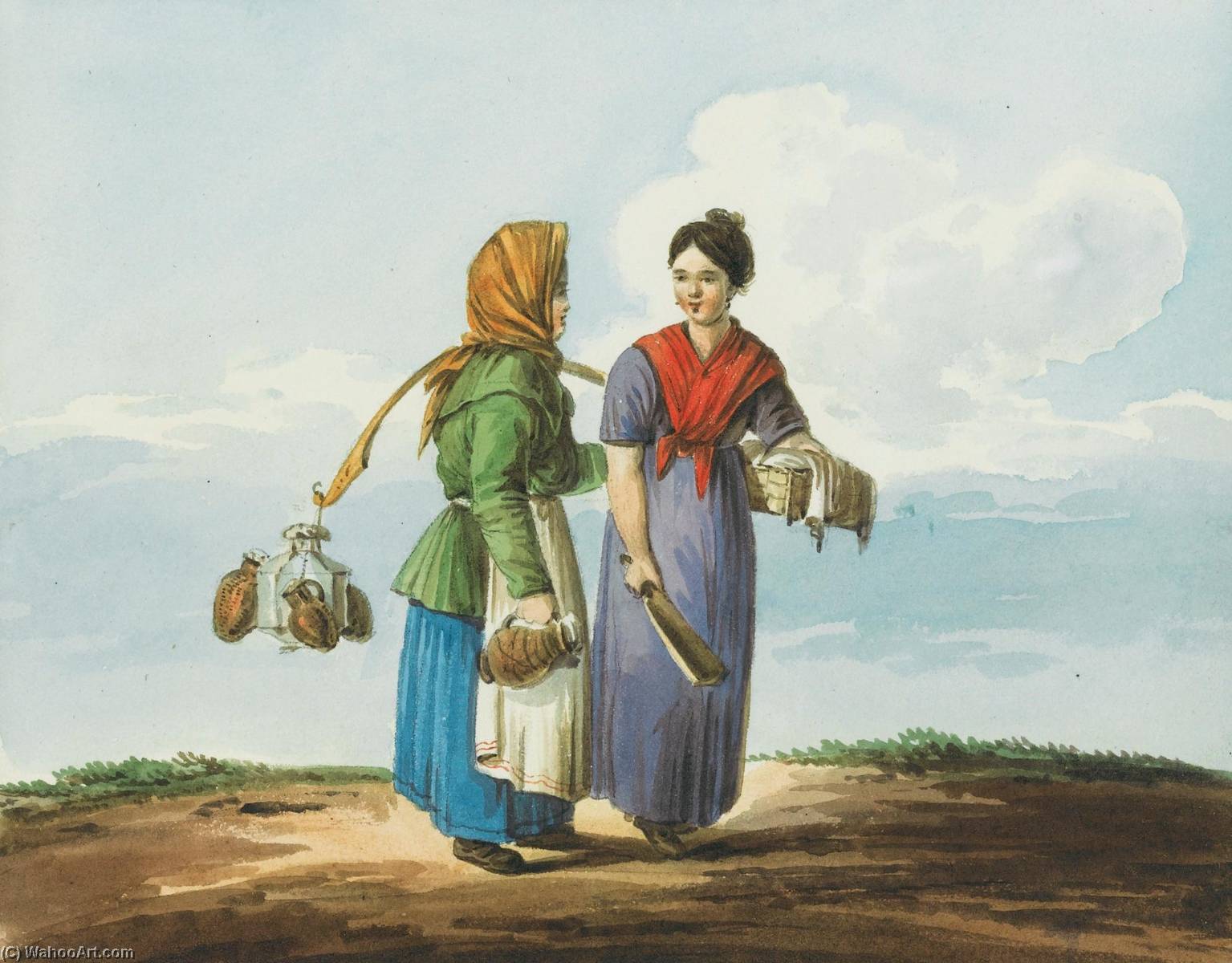 Four Genre Portraits Comprising A Watercarrier And A Washerwoman Two Peasant Women In Conversation Two Young Street Vendors Two Young Street Vendors With Brushes And Buckets — Karl Ivanovich Kollman