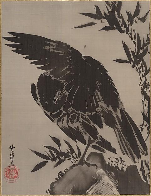 岩に鴉図 Crow On A Rock — Kawanabe Kyōsai