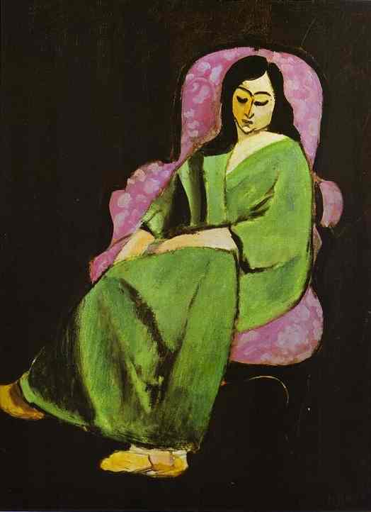 Laurette In A Green Dress On Black Background — Henri Matisse